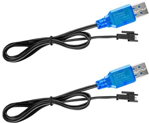 Tosiicop 3.7V Lipo Battery Ladegerät - SM-2P Stecker Ladekabel Universal Rechargeable Li-ion Akku Charger mit USB Kabel für RC Auto RC Drone Ferngesteuertes Spielzeugauto Stunt Truck Boot 2 stück