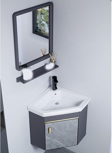 handfatBadrum Handfat Handfat för litet utrymme Väggfäste hörn badrumsskåp med handfat Tvättställ Handfat Design med keramiskt handfat & spegel.,En färg-48 cm/18,89 tum