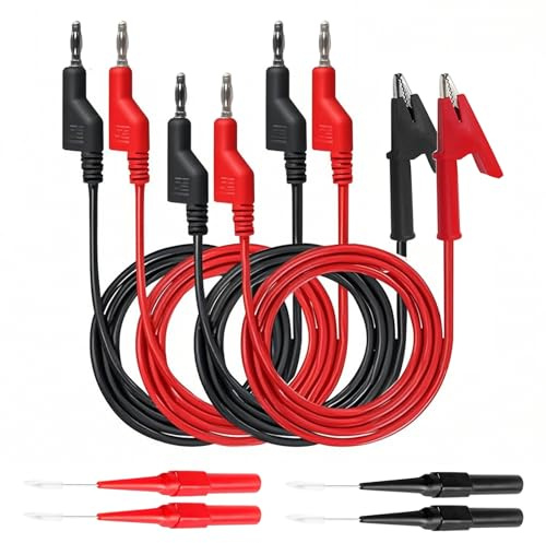 Kit de Test Multimètre de 8 Pièces avec Câbles Banane et Pinces Crocodiles, Sondes de Test de 0,7 mm, pour Automobile et Industrie, Câbles de 1M en Noir et Rouge
