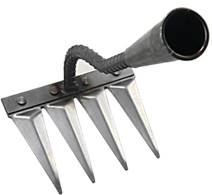 F Fityle Ratêau à Désherber Manuel, Grattoir de Jardin en Acier, Outil de Jardinage Polyvalent pour Désherbage, Aération du Sol et Travail de la Terre, 4 Dents