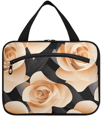 sanluoli Rose Velvet Ribbon Caramel and Black hanging toiletry bag for women with hook, designer cute waterproof cosmetic bag for mom bathroom bolso de mano para hombre, Rose Velvet Ribbon Caramel and