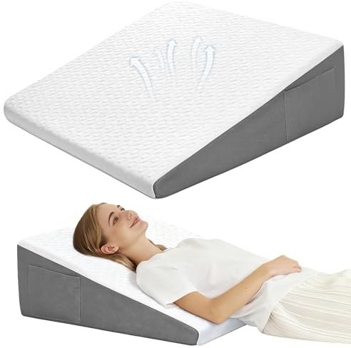 Cioquli Keilkissen Bett, Rückenkissen für Bett und Sofa, Memory Schaum Lesekissen, Reflux Kissen, Ergonomischer Keilkissen zur Schlafapnoe, Schnarchlinderung, Rückenstütze, Beinhochlagerung, 10in H
