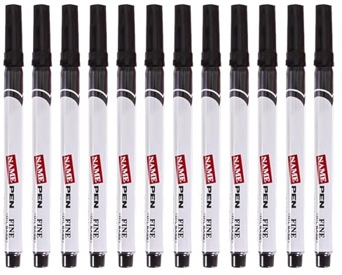 12 Pezzi Pennarello Indelebile Nero, Marcatore Permanente Pennarelli Indelebili Neri con Punta Extra Fine, Inchiostro Resistente a Acqua, Ideali per Scrivere su Plastica Vetro Metallo Tessuto Carta