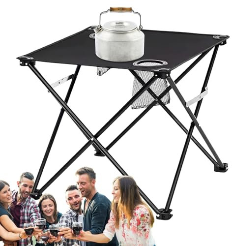 Salyeeluly Tavolo da campeggio portatile – Tavolo da spiaggia pieghevole con 2 portabevande | Tavolino portatile per campeggio, viaggi, escursioni, picnic, balcone, giardino, terrazza