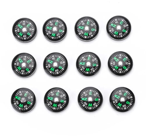 Watris Veiyi 12 Stück 20mm Mini Kompass, Kompass Klein für Wandern, Camping | Outdoor Aktivitäten Zubehör