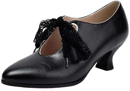 Chaussures Dirndl pour femme - Escarpins en cuir avec dentelle ajourée et laçage - Chaussures basses à talons hauts - Chaussures de costume festif - Chaussures à talons avec talon large - Escarpins à