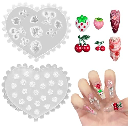 3D Fleurs Moldes d'Ongles, Moules en Silicone pour Art Ongulaire, Motif Floral et Fraise, Motif Floral 3D, Accessoires DIY Ongles