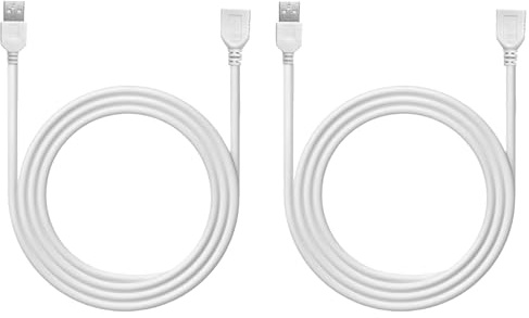 Clearhill 2m/6,56pieds 2pièces Câble de prolongation USB mâle vers femelle avec fil 2 broches 22AWG,blanc,pour ventilateur de bureau USB,bandes LED et autres alimentations électriques basse puissance