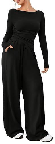 YKDLLF Ensemble Survetement Femme à Taille Haute Tenue de Sport ÉLéGante et DéContractéE Pour Femmes 2-Piece Soft Manche Longue Top Wide Leg Survêtements Ensemble Jogging