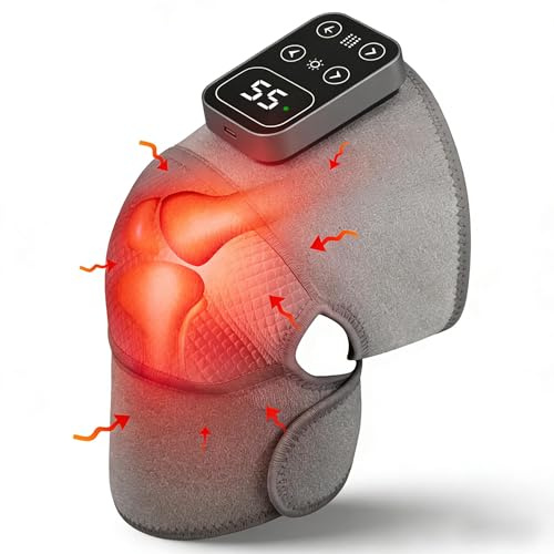 Massaggiatore Ginocchio Artrosi,Ginocchiera Massaggiante con 5 Livelli di Massaggio e Calore per Riscaldare Terapia,Ginocchiera Elettrica per Alleviare Dolori Articolari e Ginocchio Rigido,3 livelli