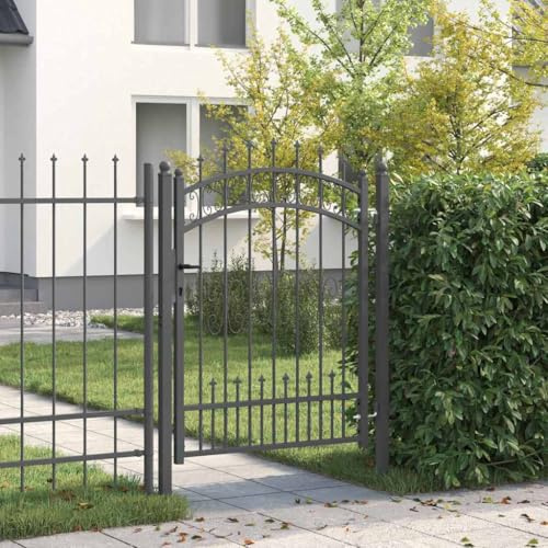 vidaXL Zauntor mit Speer-Top mit Schloss Grau 103 x 125 cm Stahl, Garten und Terrasse, robuster Zaun, Sicherheit im Freien, klassischer Stil für Hofabschluss, Eingangslösung für Terrasse