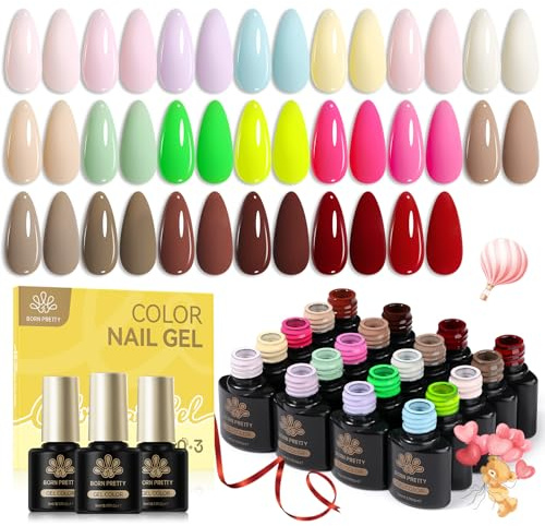 Born Pretty U V Nagellack Set, 23 Stück Gel Nagellack Nude Rosa Pastell | Gelnägel mit Unterlack Überlack und Matte Top Coat Soak-Off Mini U V LED Nagel Gel Nail Polish Geschenk