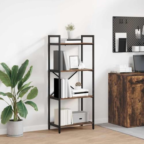 Owoxanthellate Bücherregal geräucherte Eiche 56x34x133,5 cm massiver Stahlrahmen 4 Ebenen platzsparendes Standregal modernes Industrial-Design für Wohnzimmer Büro Schlafzimmer