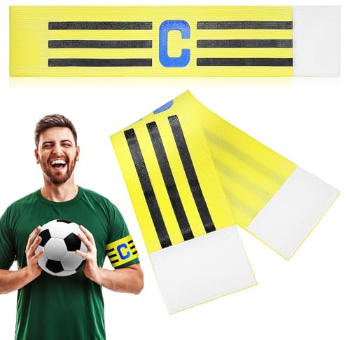 Cabilock 2 pièces Brassard Capitaine Foot Élastique Jaune Bandeau Leader Léger pour Football Volleyball Basketball Identification Capitaine Sportive