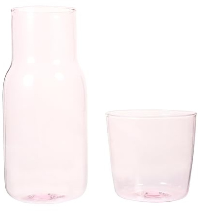 PRETYZOOM Jarra de Agua de Vidrio Borosilicato 12L Rosa Vaso a Juego Jarra de Noche para Dormitorio y Escritorio Suministros Hogar Adecuado para Bebidas Frías y Jugos