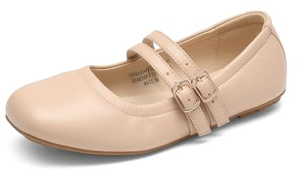 DREAM PAIRS Girls Dress Shoes Slip on Ballerina Flats Mary Jane Ballet Shoes for Wedding/Party,Size 5 Big Kid,Nude,SKFA26004K
