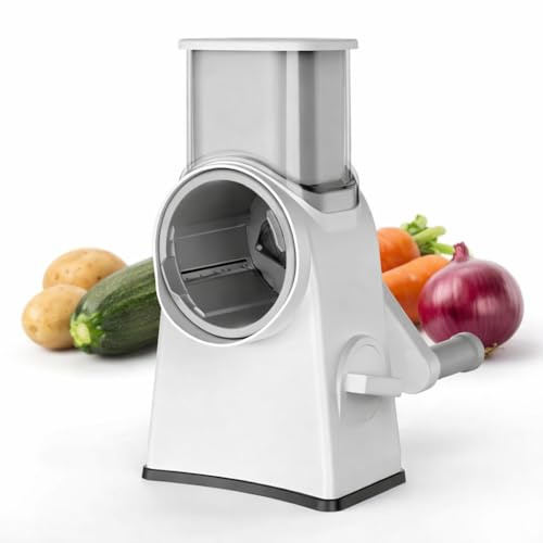 Daily-Max MAX-817 Taglia Verdure a Manovella Sicuro con Lame Interne Non Esposte, 3 Lame Intercambiabili, Bocca Larga 95 mm, Ventosa Antiscivolo, Affettatrice e Grattugia Manuale per Verdure e Frutta
