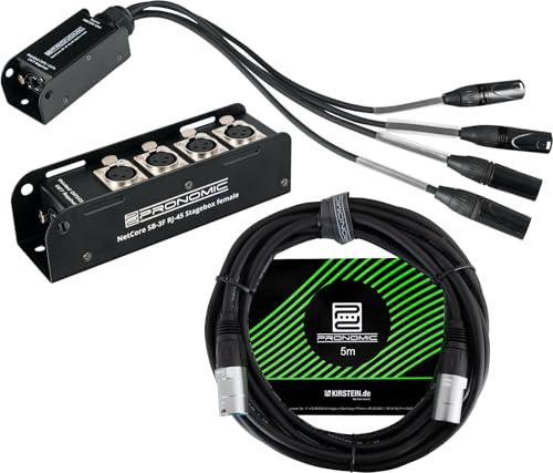 Pronomic NetCore SB-3F/SP-3M 5m Set - Sistema Multicore De 4 Canales Para Audio - Stagebox Con 4 Conectores XLR Y RJ45 - Pigtail Con 4 Entradas XLR Y RJ45 - Incluye Cable De Red CAT5e De 5 m - Negro