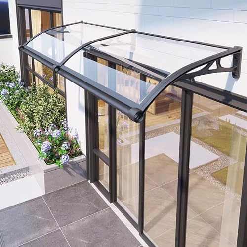 Auvent de Porte et Fenêtres Incurvée,Marquise Solaire Abri Banne Entrée,Auvent Marquise en Polycarbonate,Toit Abri Transparent pour Extérieure,avec Supports en Aluminium (60x80cm)