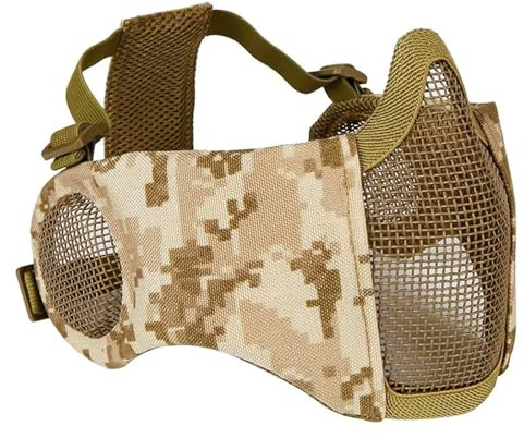 Masque Tactique en Filet pour Airsoft, Masques Demi-Visage Ajustables en Nylon avec Protection Auriculaire, pour la Chasse Au CS et Le Paintball(OD)