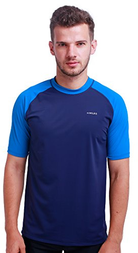 H.MILES Kortärmad rashguard för vuxna män, baslager för simning, snorkling, surfing, toppar, t-shirt för dykning och strand, Dk Marinblå/Dk Blå, XXL