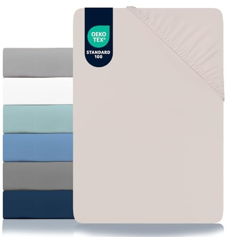 Dreamzie - Spannbettlaken 140x200cm - 100% Mikrofaser | Spannbetttuch · 30 cm hoch · Beige · Oeko-TEX · Ultraweich · Atmungsaktiv · Pflegeleicht · Bügelfrei · Elastisch