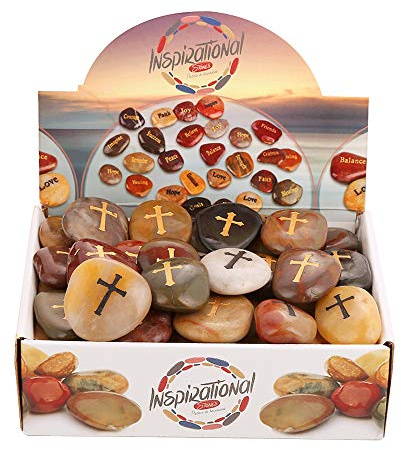 ROCKIMPACT 50 Stück Kreuz Steine mit Kreuz Glück Gravierte Steine Gravur Inspirierende Steine Glücksbringer Ermutigung Dankbarkeit Geschenk Glückssteine (Großhandel, je 5-8 cm)