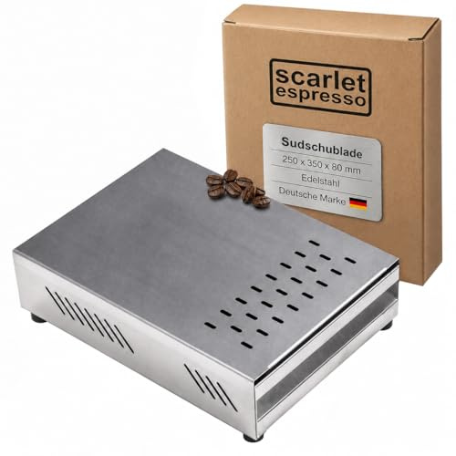 scarlet espresso | Sudschublade »Professionale« – Abklopfbox für Kaffeesatz – robuster Kaffee Abklopfbehälter für Siebträger mit gummiertem Abklopfstab – 250 x 350 x 80 mm – Edelstahl