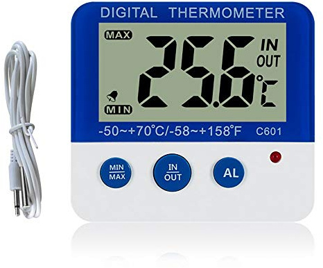 Tenlacum Digitales Gefrierschrank-Thermometer mit Magnet und Stander Digitales Gefrierschrank-Thermometer mit LED-Alarm-Anzeige Max/Min Speicher Gefrierschrank Thermometer für Zuhause