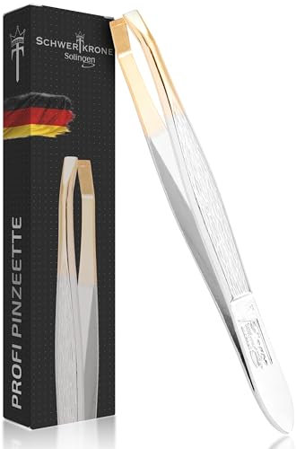 Schwertkrone Profi Solingen - Pinzas para depilar cejas (8 cm, curvadas, chapadas en oro)