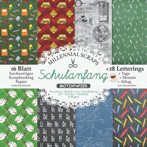 Motivpapier Schulanfang: Kreatives Basteln zur Einschulung: Für Karten, Schultüte, Collagen I Scrapbooking Papier & Zubehör I Zum Ausschneiden I Kinder Bastelpapier I Geschenk für DIY Bastelfreunde