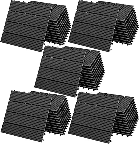 Casaria® 55x Dalles WPC clipsables 30x30cm Dalle terrasse extérieur antidérapant Sol Jardin caillebotis résistant UV intempéries Imitation Bois Composite Balcon Classique Anthracite