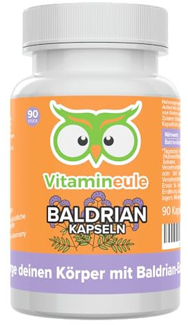Baldrian Kapseln hochdosiert 500 mg 4:1 Extrakt (entspricht 2.000 mg Baldrian) - bioaktiv & vegan - Produktion in Deutschland - für die Nacht-Routine vor dem Schlaf - ohne Zusatzstoffe - Vitamineule®