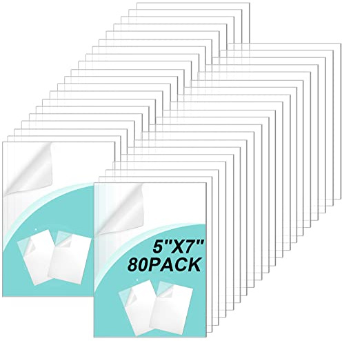 Queekay 80 Pack 5 x 7 Clear Acrylic Sheet Panel Plastic Cast Transparent Panels with Protective Paper for Arts and Craft Projects Picture Frame Replacement DIY Display Painting