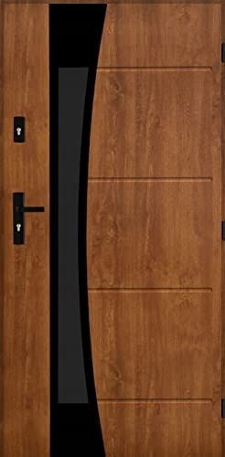 Tür Warme 1,3 W/m2K Satrun 02 Nano Advance Haustür Stahltür Eingangstür 3 Farben Größe 90 (90 – 990 x 2065 mm rechte Tür, goldene Eiche)