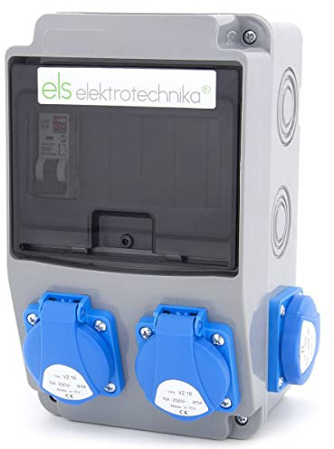 ELS Elektrotechnika distributore da cantiere distributore da parete Schuko 4x230V + fusibile 1x LS C16 cablato, per interni/esterni, distributore di prese, cablato, IP54, per interni/esterni