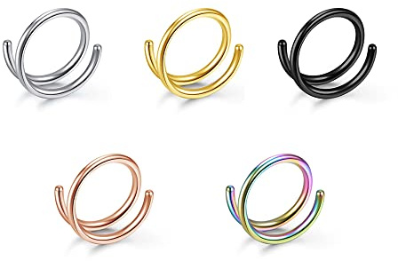 Jovivi 5 Stück Nasenring Piercing Edelstahl Nase Ring Doppelt Spiral Hoop Lippe Ohr Tragus Helix Piercingschmuck Frauen