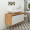Roomart, Atlantic, armadietto da 100 cm con lavabo in ceramica, set di mobili da bagno, 4 pezzi, lavabo in ceramica, armadietto a specchio, armadio alto (rovere bianco, lavabo con armadio)