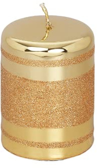 G Decor Gold-Glitzer-Kerze, Jahrestag, neues Zuhause, Weihnachten (kleine Säule, unparfümiert)
