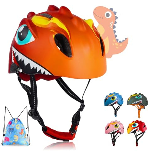 Småbarnshjälm barn cykelhjälm med dinosaurie 3D-design sport skyddsutrustning set och säkerhetscertifierad för 3-8 år flickor pojkar småbarn cykel cykling skridskoåkning skateboard scooter hjälm