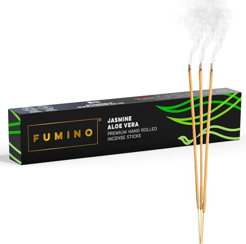 Fumino® Jazmín Aloe Vera Incienso Fresco Hecho a Mano 14 Varillas por Caja (15g) Fragancia de Humo Masala Agarbatti Joss para la Relajación, Meditación, Antiestrés - Decoración de Hogar