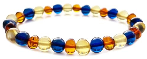 Amberistan Damen-Bernsteinarmband – Blau – Rot – Grün Farboptionen Bernsteinschmuck 100% echte handgefertigte, zertifizierte karibische Barockperlen 18 cm Stretchband