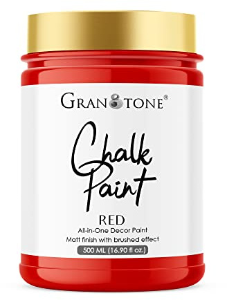 GRANOTONE Chalk Paint for Furniture, Matt-Finish Water-Based Acrylic Paint for Wood, Walls, Metal, Glass, Paper, Fabric Canvas, Maximum Coverage Chalk Paint for Kids & Adults, 500 Ml (RED)