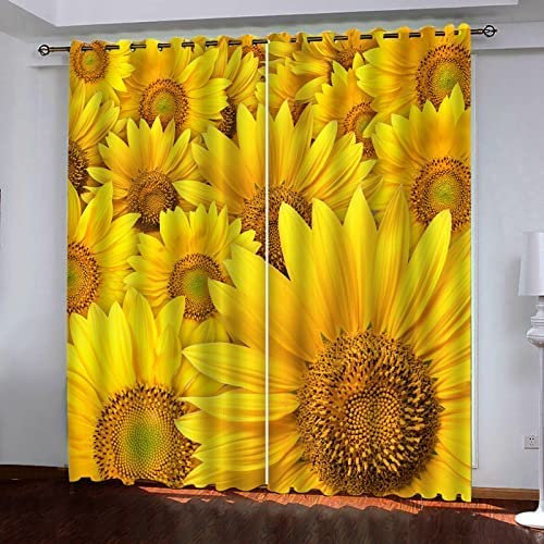 Blickdicht Blackout Vorhang Mit Ösen Schalldämmend Gardinen Polyester 3D Bedruckt Gelbe Sonnenblume Für Wohnzimmer Schlafzimmer Kinder Oder Babyzimmer 140(B)X160(H) Cm - Bedruckte Verdunkelungsvorhän