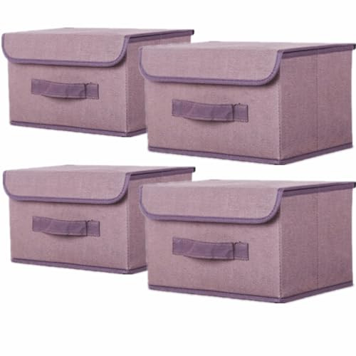 NCRGB Scatole Portaoggetti in Tessuto,Scatole Portaoggetti Scatole per Armadio con Coperchio Set,Pieghevole,Contenitore per Armadio,Vestiti,Armadi (26×19×16cm/4pack, Caffè)