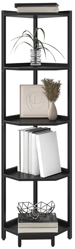 Hzuaneri Eck-Bücherregal 5-stöckiges Bücherregal, 30 x 30 x 136 cm, Schwarz | Eckregal, 5-stöckiges Bücherregal, Standregal, Lagerregal, Geeignet für Wohnzimmer, Arbeitszimmer und Büro, CS05906B