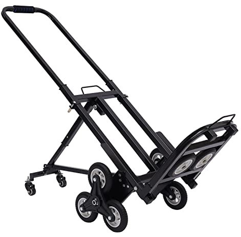 Carretilla de Carga Portátil Plegable Sube Escaleras de Mano para el Transporte de Carga de la Planta Superior Resistente con 10 Ruedas Mango Telescópico Ajustable