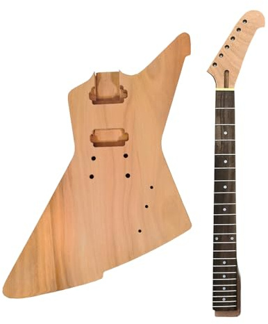 WUQIMUSC Kit de guitare pour guitare en acajou à monter soi-même, manche 22fret, 62,9 cm, incrustation de points dans le talon
