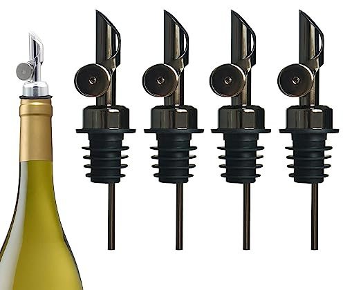 Weighted Stainless Steel Liquor Bottle Pourers: Auto Flip Spouts for Precise Pouring, Leak-Proof and Dishwasher-Safe (4pcs - Black)