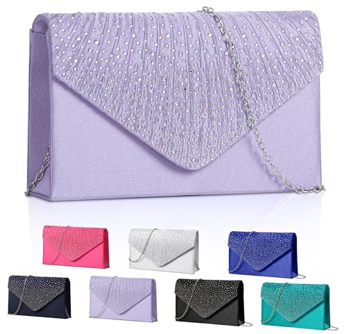 Fililogor Pochette Donna Lilla Pochette da Sera, Chiusura a Busta Pochette Donna Matrimonio, Borse a Tracolla da Donna Elegante con Tracolla per il Ballo di Fine Anno, la Festa (Lilla)